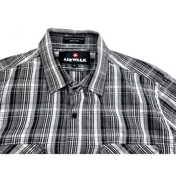 Airwalk Size Medium Men's Gray Check Logo Tag Long Sleeve Dual Pocket Shirt - Picture 13 of 13